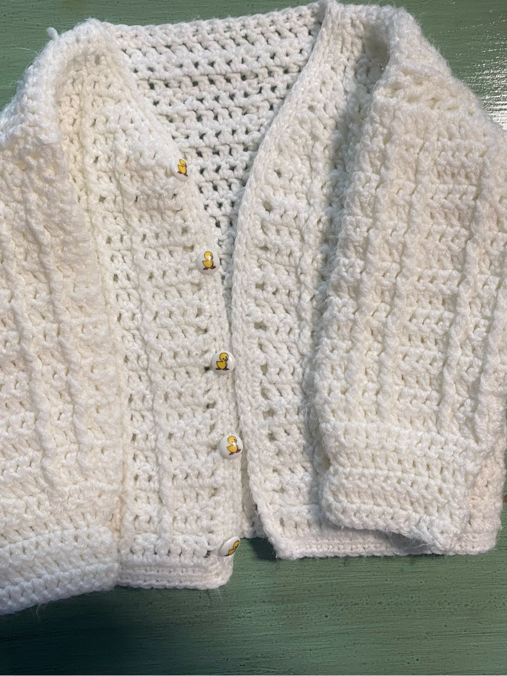 Crochet duck Button-Front girls Cardigan in white